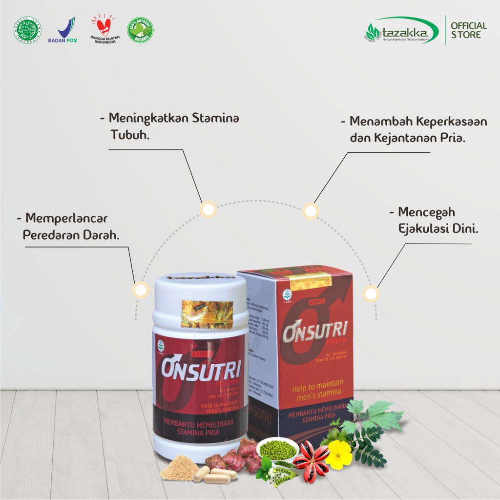 Kapsul ONSUTRI FOR MEN Tazakka untuk St-amina isi 60 kapsul yang sudah HALAL, BPOM dan ORIGINAL 100%