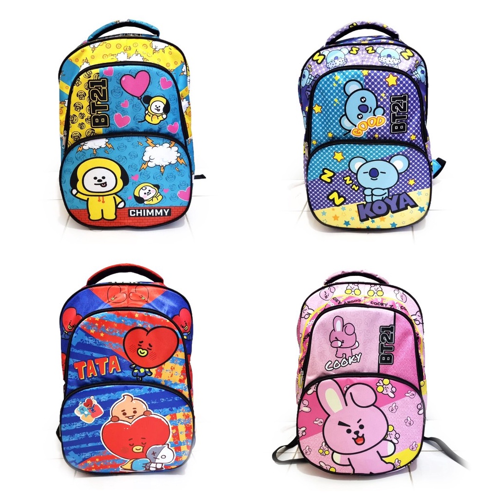 Tas Ransel Anak Remaja SD MODEL KOREA BT21 AMONG - Ukuran Besar 3 Kantung IMPORT