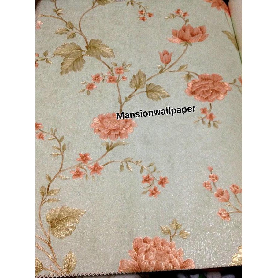 Wallpaper Dinding Bunga Shabby Chic Biru Pink Mewah