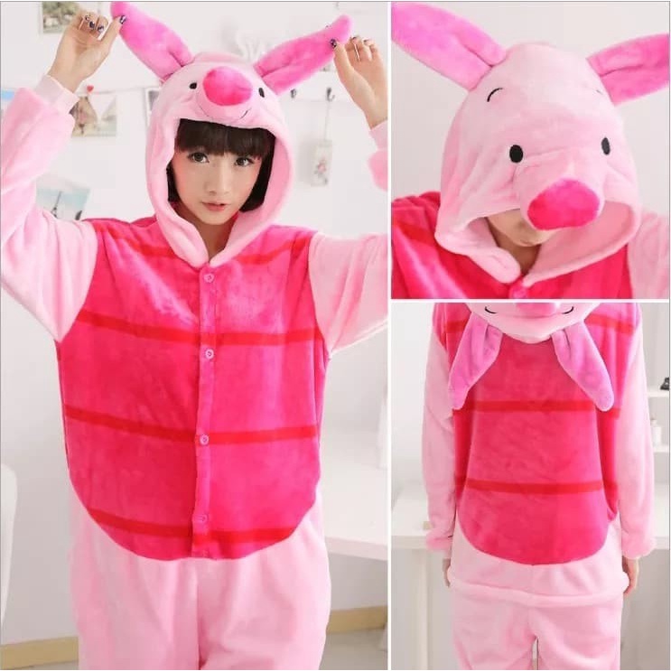 BAJU ONESIE BONEKA PIGLET WINNIE THE POOH DEWASA PIYAMA KOSTUM PIG - SIZE M Helloween STITCH LILO PI