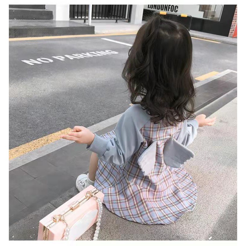 KF CAT Baju Dress Overall Princess Anak Perempuan Lengan Panjang Motif Sayap Import-2