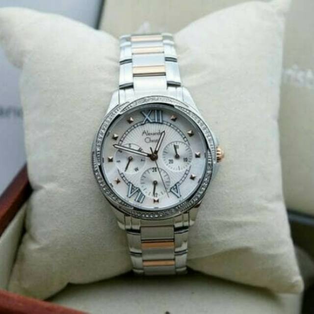 Jam tangan wanita Alexandre Christie AC 2643 Silver Combi RoseGold