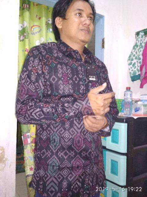 Kemeja Batik Panjang Songket Pria Cowo Kerja Kantor Hitam
