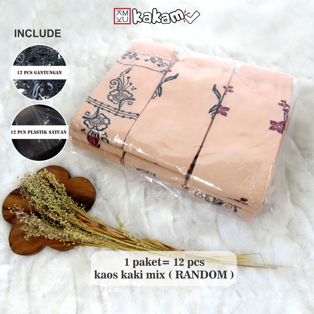 Kakamu Paket Kaos Kaki Motif Bunga Ukuran M (Sebetis) MIX 12