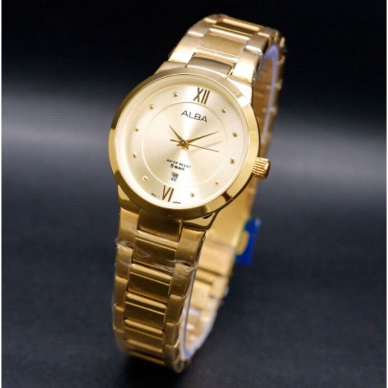 PROMO Jam Tangan Alba 4D1741 Cewek Analog Tanggal Aktif Rantai Stainless