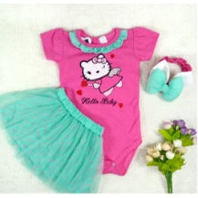 Baju Anak Bayi Perempuan 0 3 5 9 12 Bulan Set Jumper Bayi Rok Bandana Sayap Kitty Angel