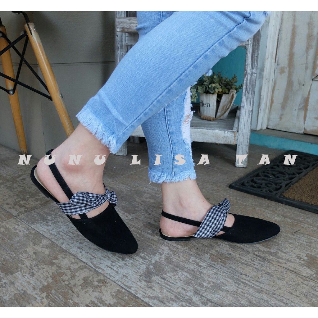 NunuLisaTan ALFA - Termurah Flatshoes Teplek wanita  Pita Kain KTK Tali