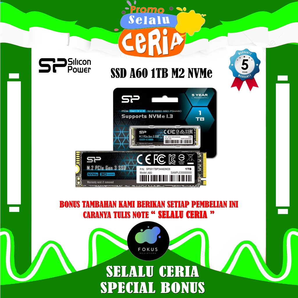 SSD Silicon Power A60 1TB M.2 Nvme 2280 PCIe Gen3x4