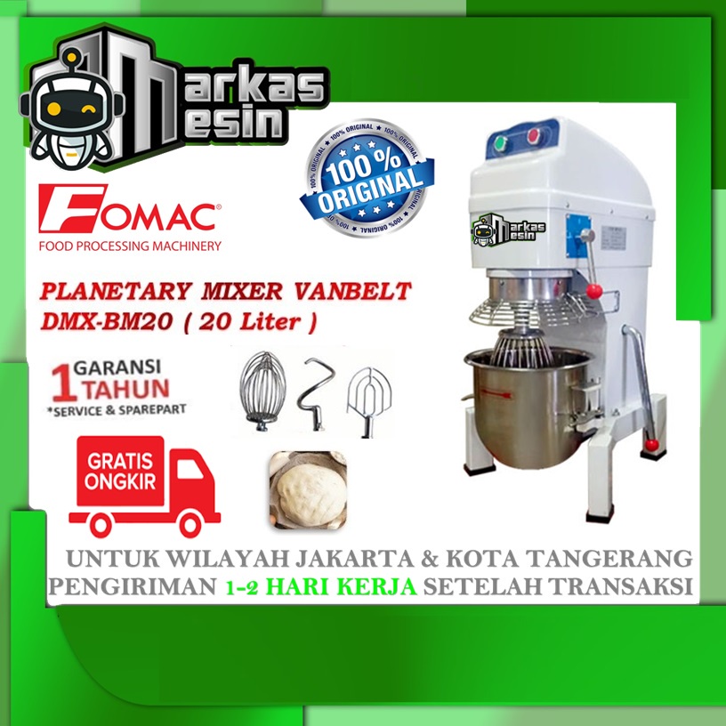 Planetary Dough Mixer Vanbelt 20 Liter Mixer Roti DMX-BM20 FOMAC