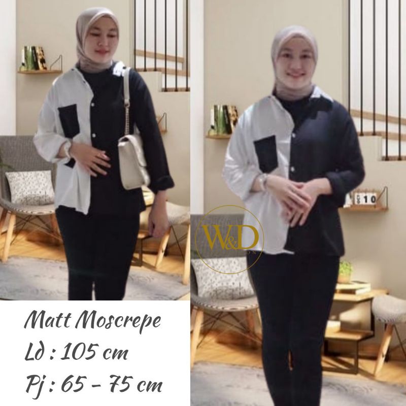 Kemeja Wanita Polos Casual Blouse Basic Kombinasi Warna Lengan Panjang Kekinian  Moscrepe