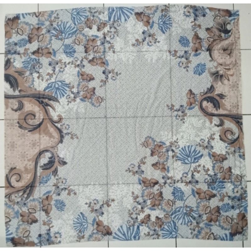 Diskon !! Hijab Segiempat Voal Motif Batik Coklat Biru | Jilbab Voal | Kerudung Segiempat Voal
