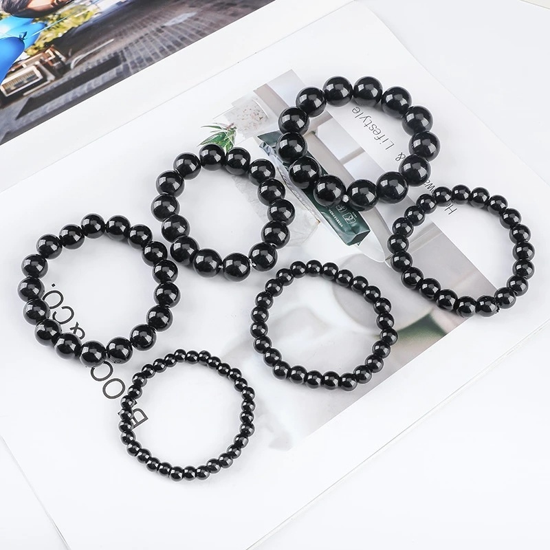 Gelang Manik-Manik Obsidian Warna Hitam Untuk Pria Dan Wanita