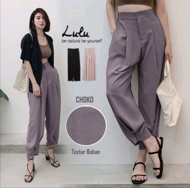 TOTOTAshop.Celana pants LULU,Bahan tiarafel tebal,panjang 90cm,kiri kanan kantong,real pict