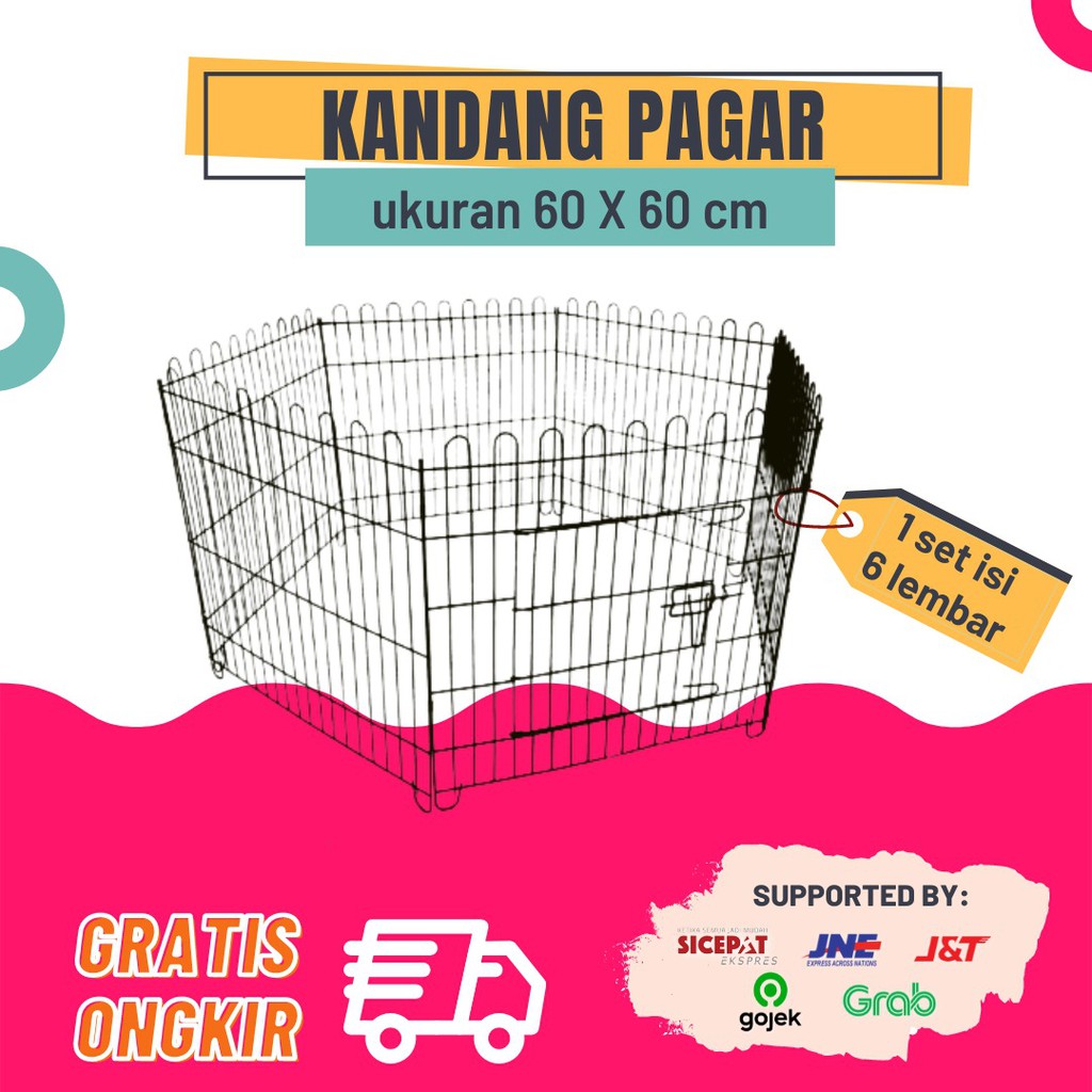 Kandang Pagar / Kandang Umbar Besi Lipat 60x60cm - Kucing Kelinci Anjing Kura-Kura