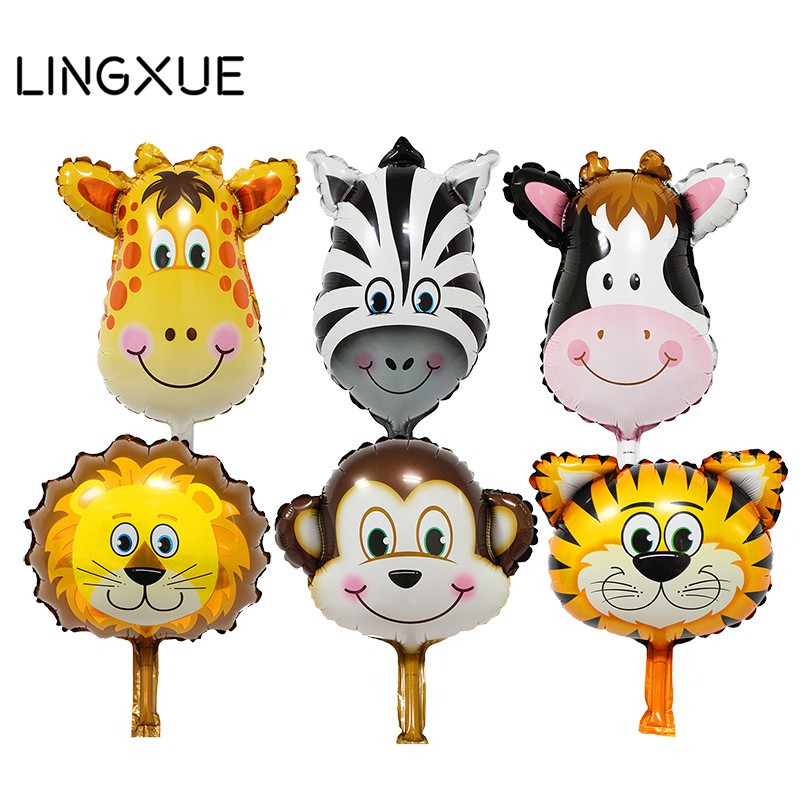 balon foil kepala animal/binatang mini size/jerapah/macan/sapi/zebra/singa/macan