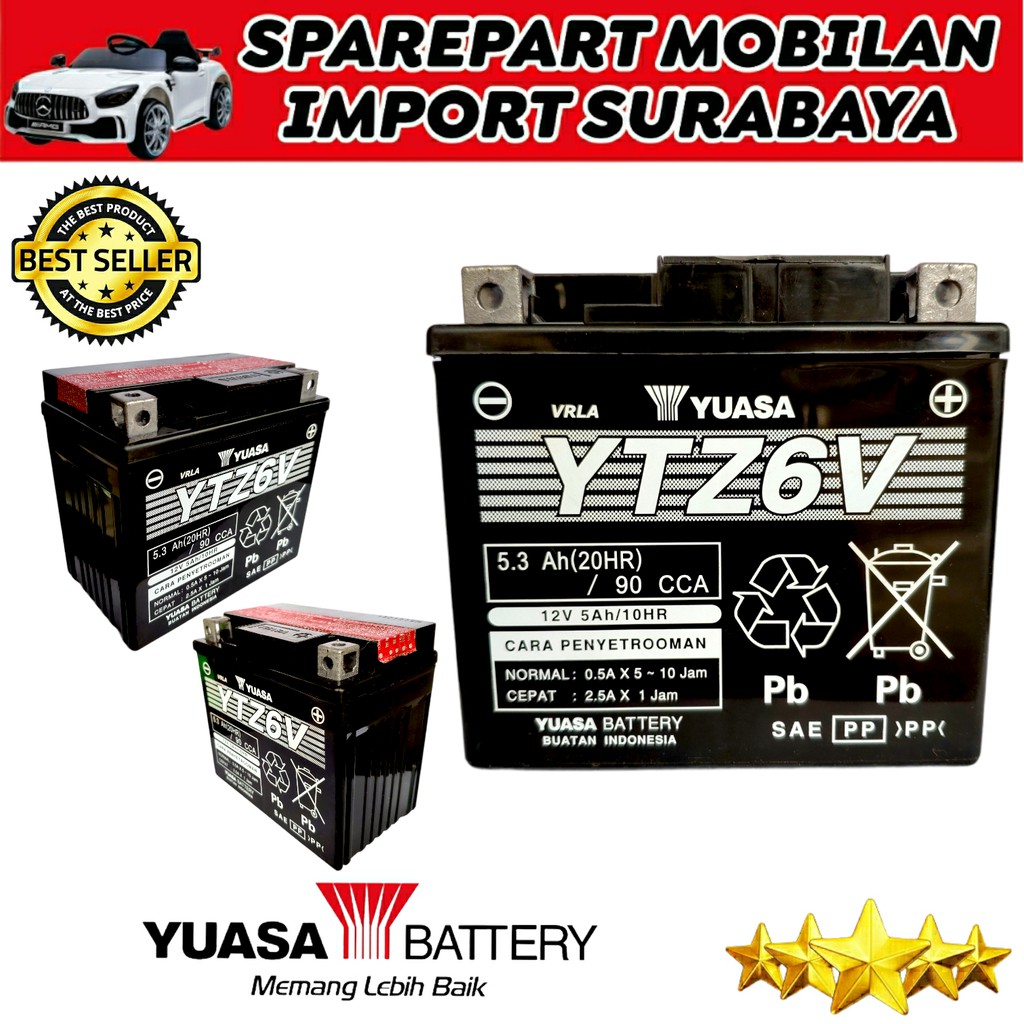 PUSAT AKI SURABAYA YUASA YTZ6V ACCU KERING SEPEDA MOTOR SATRIA VARIO CBR YTZ6V MTZ6S GTZ6S 12V