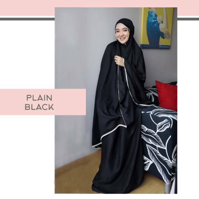  MUKENA  PLAIN BLACK MUKENA  TAZKIA TAZBIYA RENDA CANTIK 