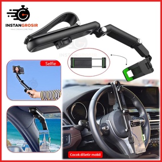 Car Phone Holder Mobil HD58 HD-58 stand Handphone Jepit cocok gantung di sun visor rearview penyangga Hp tongsis selfie