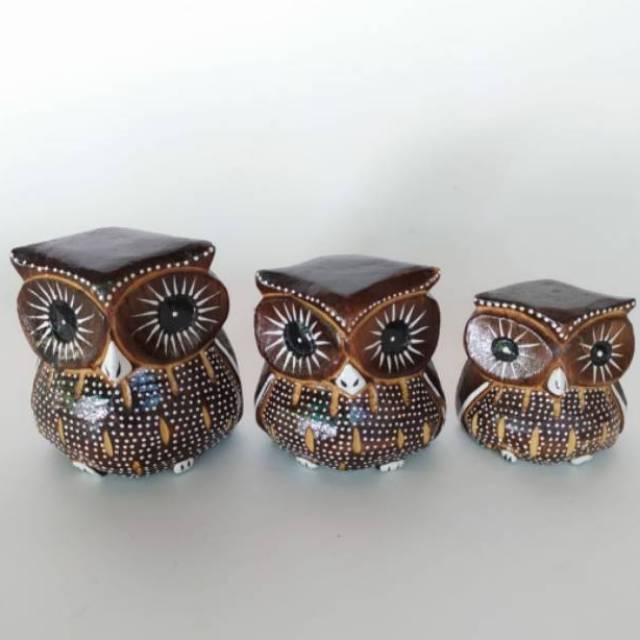 (BISA COD) SATU SET PAJANGAN MINIATUR BURUNG HANTU OWL KAYU UKURAN SEDANG - DEKORASI RUMAH MURAH