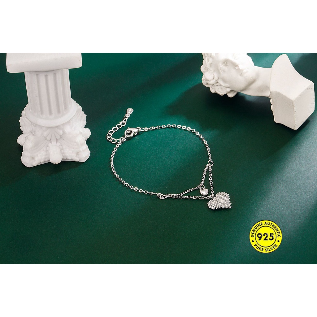 Gelang Lapis Ganda Bahan S925 Silver Bentuk Hati Untuk Anak Perempuan