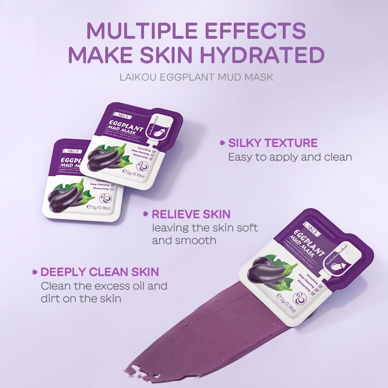 LAIKOU Eggplant Mud Mask Membersihkan Komedo Kontrol Minyak Melembutkan Kulit 5g