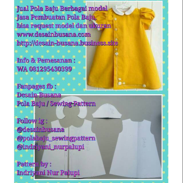 POLA PRODUKSI DRESS ANAK 009 [ Pola Baju Sewing Pattern ]