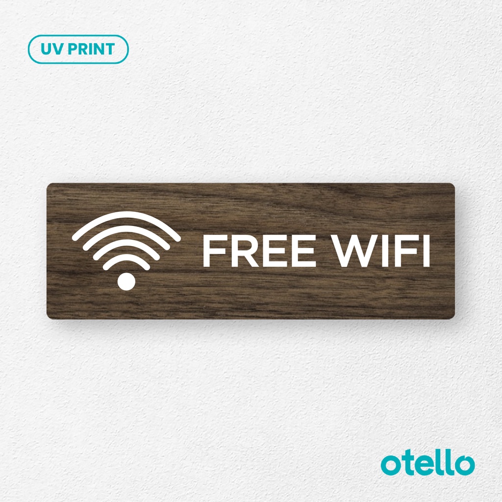 Otello - Free Wifi Sign Board Kayu Print Wood Papan Label Ruangan Cafe Restoran Signage