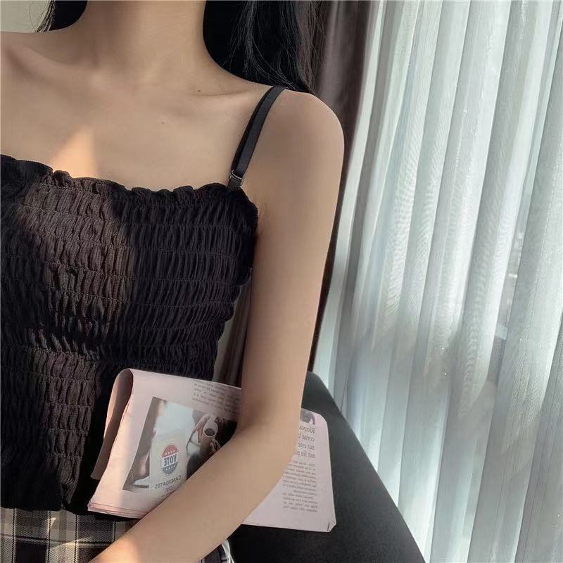 Korean Wrinkle tube Top Tanktop Kemben Bralette include Padding-5
