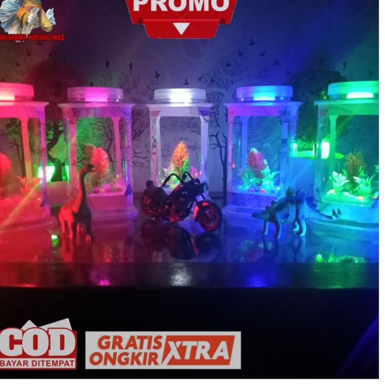 Recomended.. Aquarium Ikan Cupang Hias Mini Bentuk Persegi Hiasan Kamar Tidur Lampu Warna Akuarium C