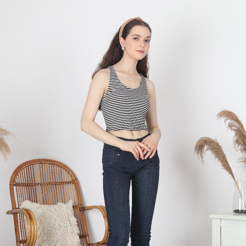 CROPTOP F21 STRIPE SLIM BRANDED EXPORT TERMURAH