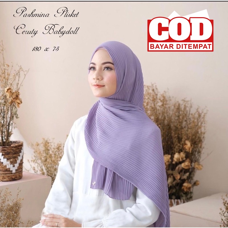 Krudung Pashmina Plisket Ceruty Babydoll / [TANPA PATAHAN] / Pashmina Plisket Sahwl / Pashmina Cerut