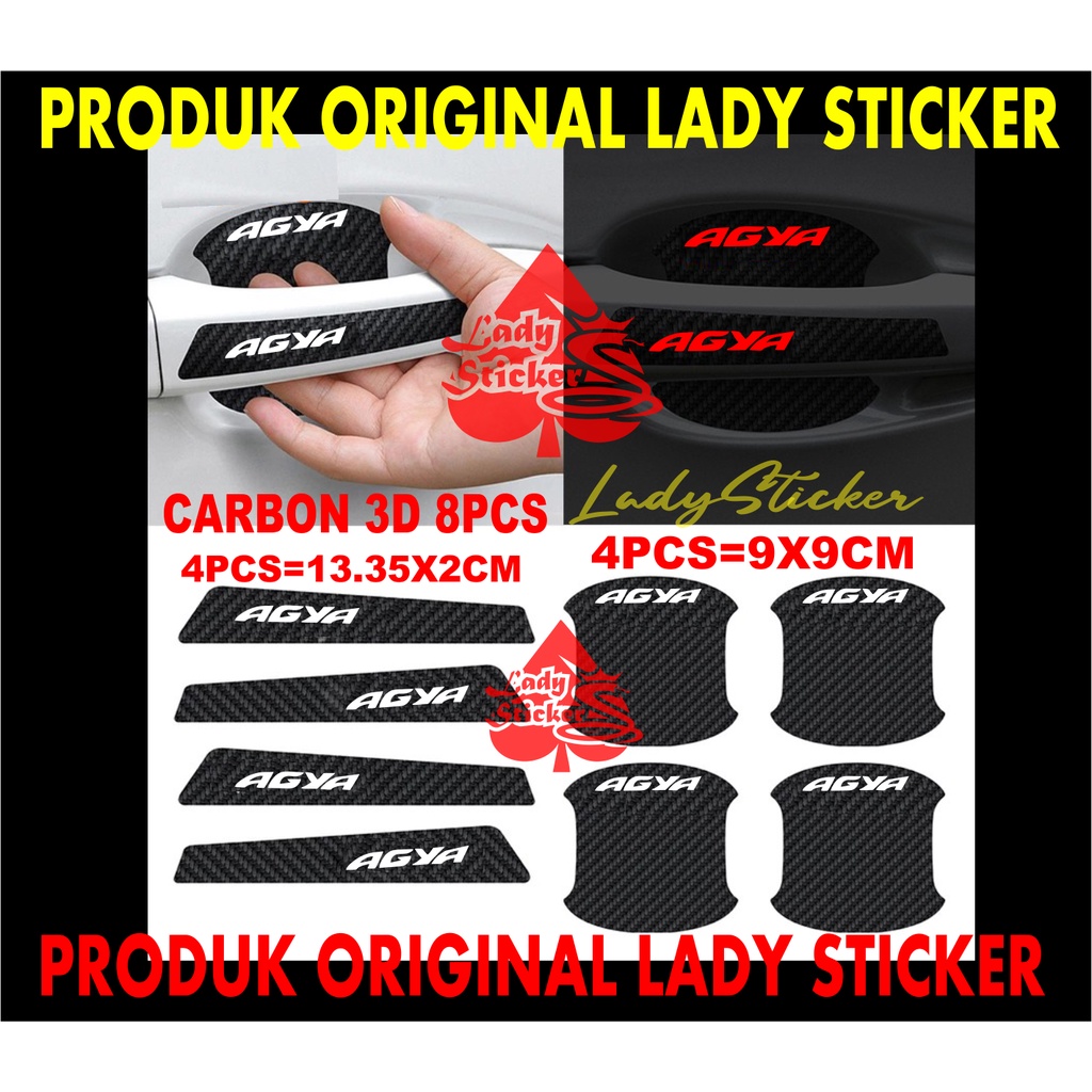 STICKER HADLE MOBIL AGYA STICKER KARBON 3D PELINDUNG HANDLE GAGANG PINTU MOBIL TOYOTA AGYA 8PCS