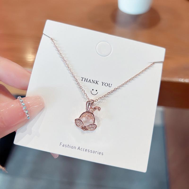 XiaoboACC Kalung Rantai Titanium Steel Lapis Rose Gold 18K Liontin Kelinci Hias Berlian Ukuran Untuk Wanita - 38CM + 6CM