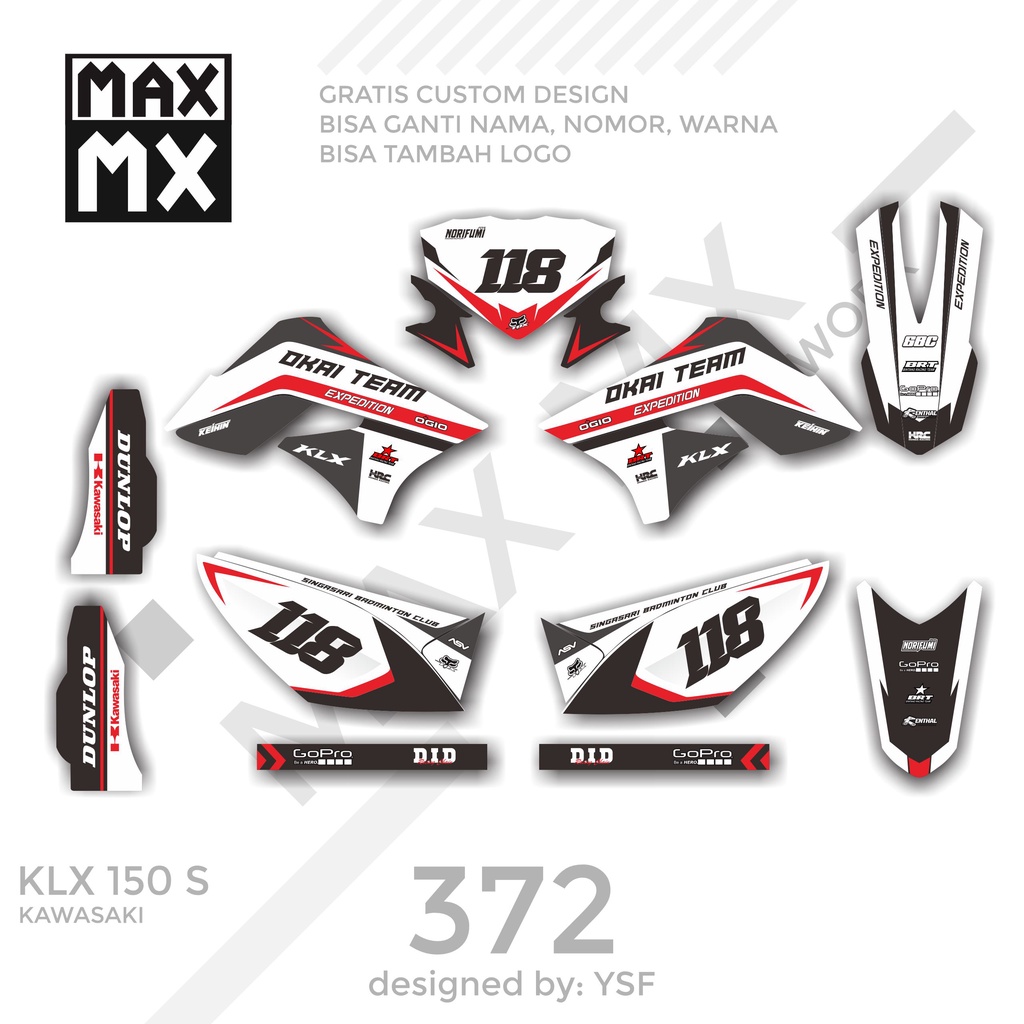 DECAL STIKER MOTOR KLX 150 S MOTIF SUPERMOTO ELEGAN PUTIH  ABU