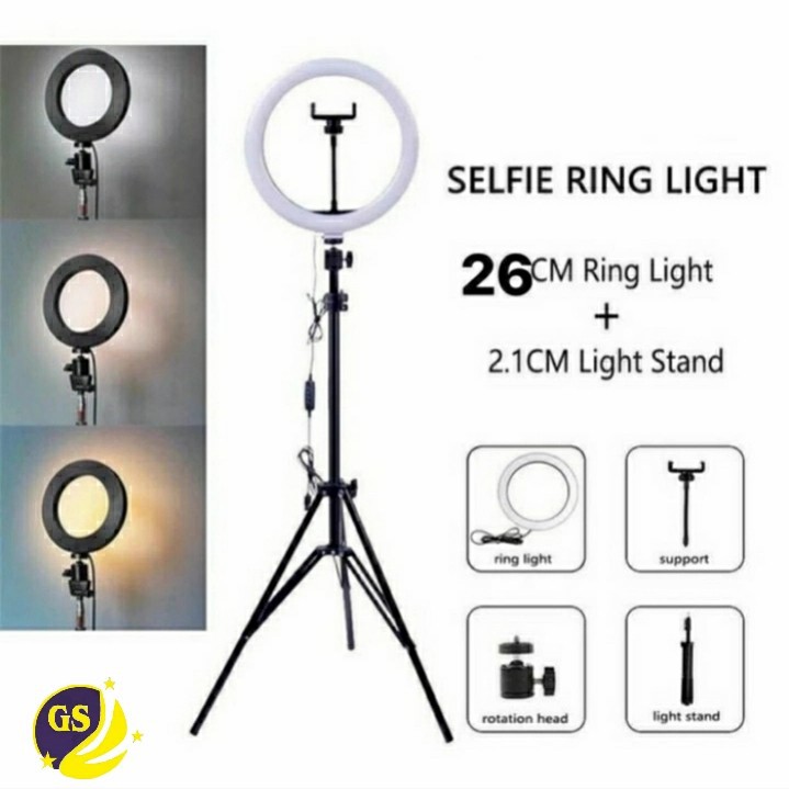 PAKET RING LIGHT 26M 10 INCH GRIP TRIPOD 2,1 METER TIKTOK VIDEO MAKE UP LAMPU VLOG 210CM