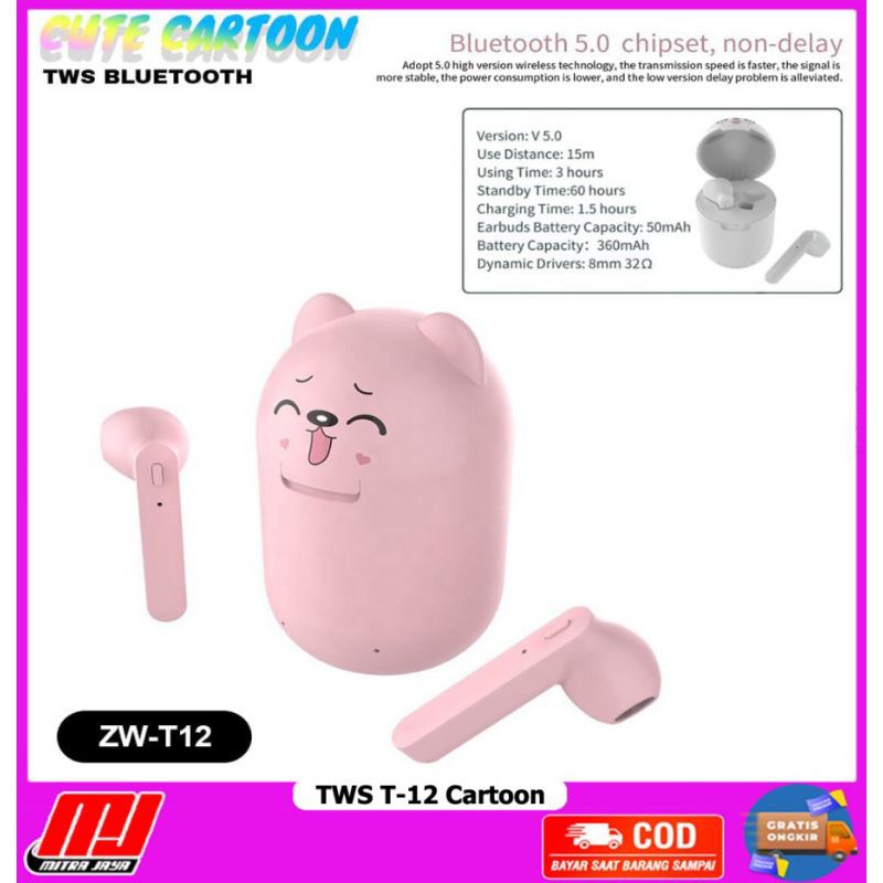 DOGS Inpods TWS-T12 Cartoon Wireless Bluetooth 5.0 HiFi Earphone