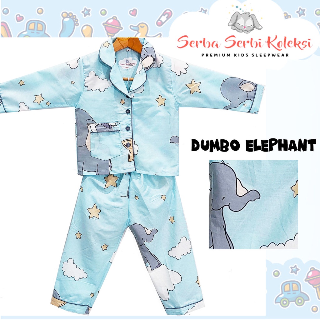 PIYAMA ANAK KATUN LENGAN PANJANG motif Dumbo Gajah Elephant/ BAJU TIDUR ANAK KATUN PREMIUM - SPP 2