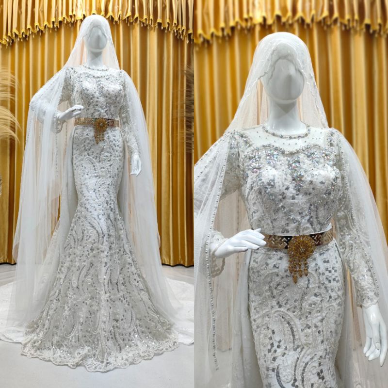 kebaya pengantin span duyung full Payet ekor cantik mewah