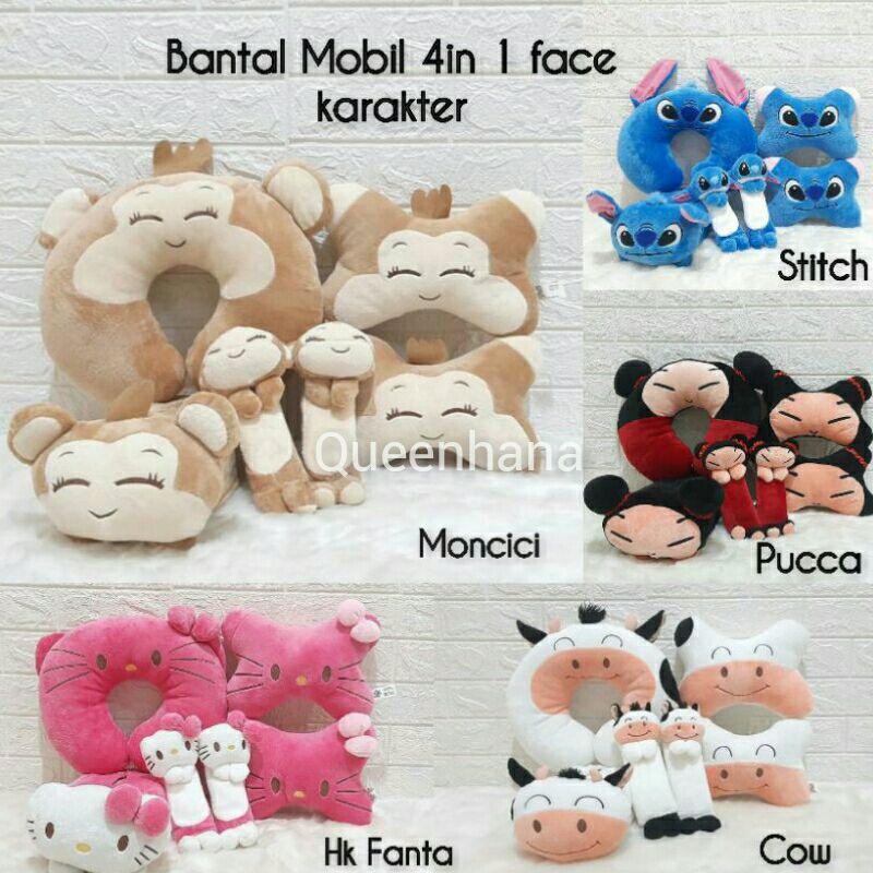 Bantal Mobil  Set Mobil 4 in1 Face Karakter