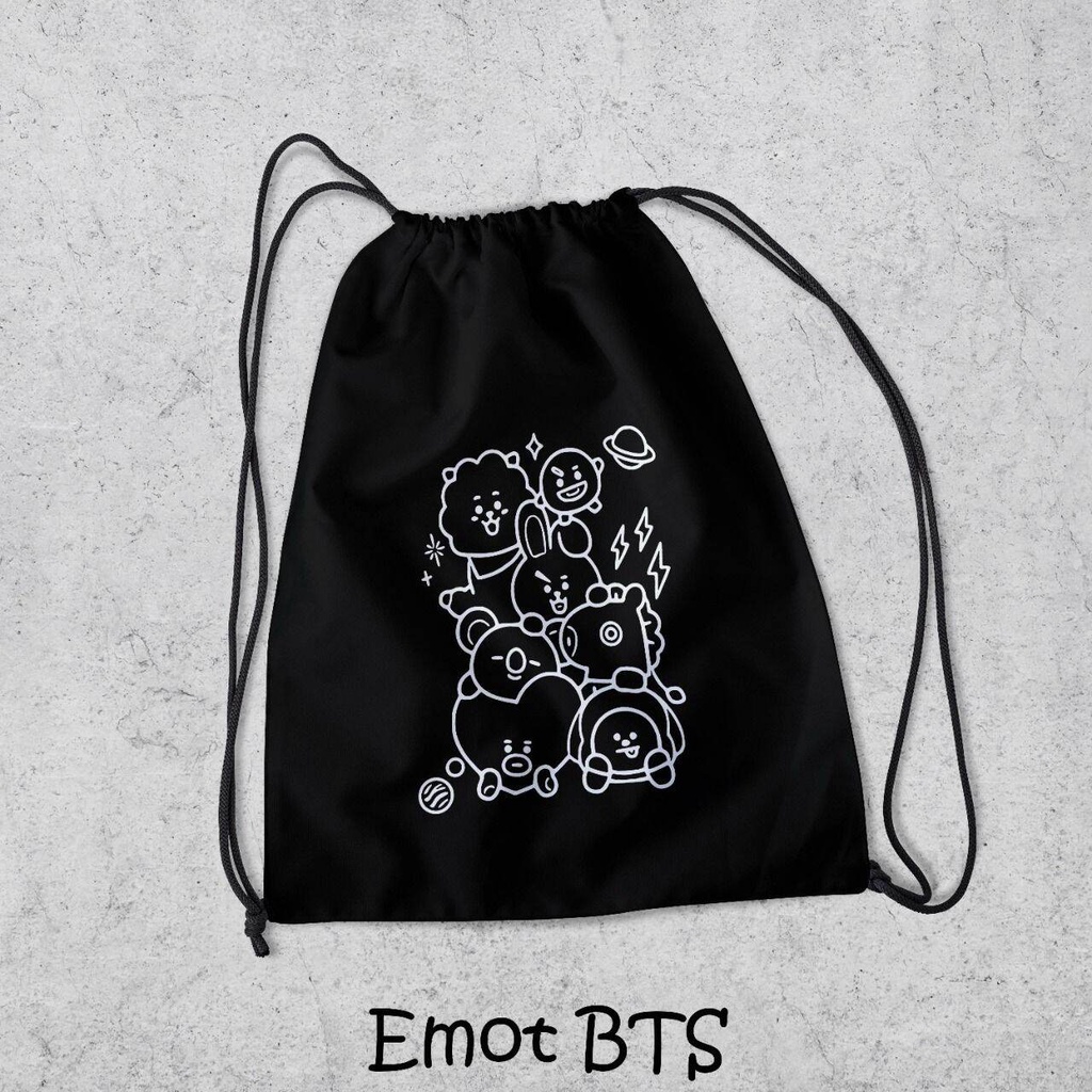 Tas Serut / String Bag Anti Air TERLENGKAP - Tas Ransel Serut Tas Olahraga Tas Sekolah Tas Serut Waterproof Pria Dan Wanita Tas Polos - Custom Bisa COD - P3-EMOT BTS