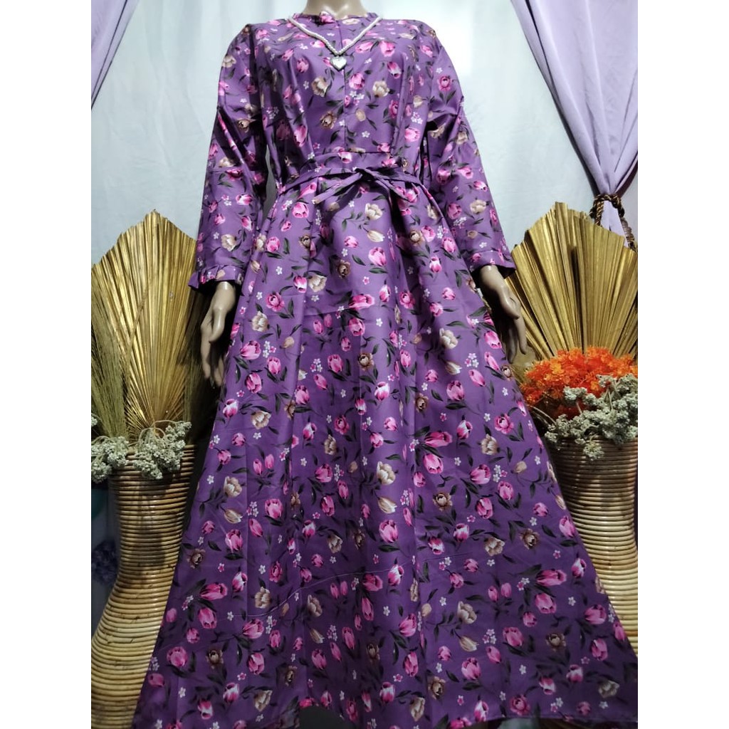 gamis tulip terbaru/gamis katun bunga tulip/COD