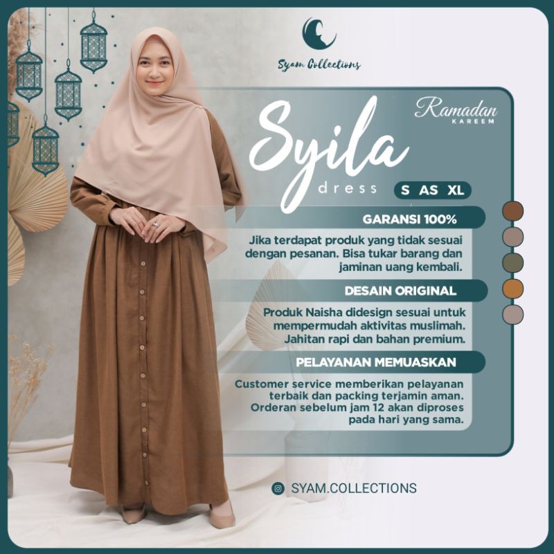 Syila Dress Baju Gamis Syari Syar'i Muslim Muslimah Wanita Dewasa Polos Bahan Katun Madina