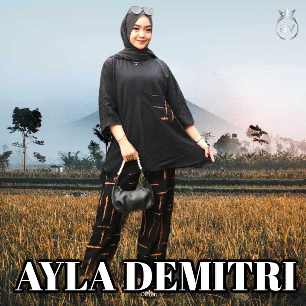 Alya Demitri One Set Wanita Rayon Premium Setelan Wanita Batik Tie Dye Lengan 7/8 Set Celana Kekinian LD 114 cm