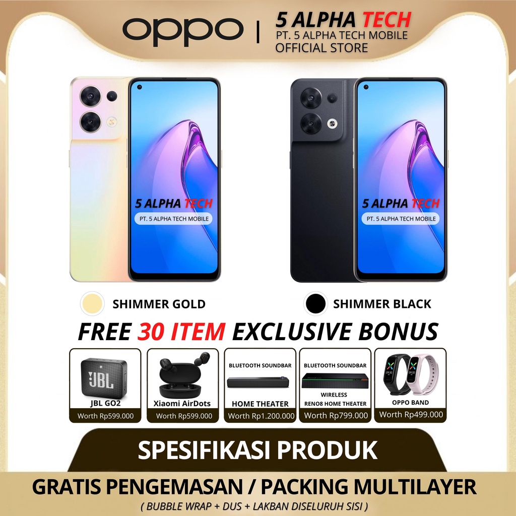 OPPO RENO 8 5G 13/256GB ( 8GB + 5GB EXTENDED RAM ) RENO8 GARANSI RESMI OPPO