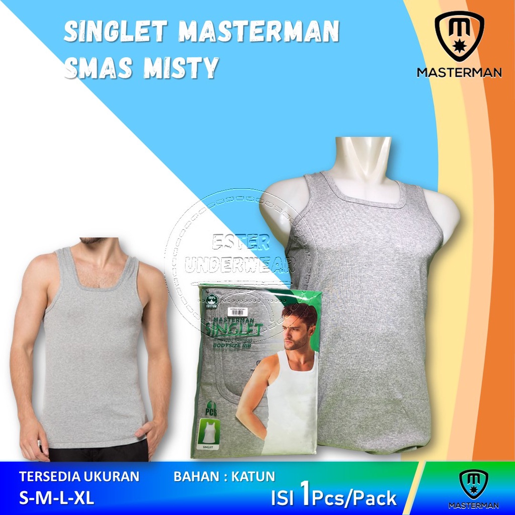 Kaos Singlet Pria MASTERMAN SMAS Abu Misty ISI 1Pcs