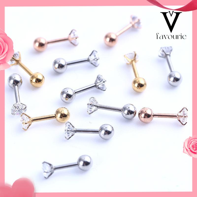 [COD]1 Pcs Anting Titanium Steel Nyata Zirkon Anting Stud Super Mengkilap dengan Anting Pejantan Berlian-FA