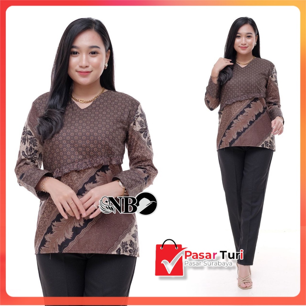 tey-17 Batik wanita ASJ SA HRB026 Kenongo Kemeja Tosca Pendek Blouse Batik