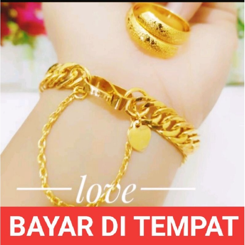 Promo,,,,, perhiasan wanita set gelang tangan free cincin motif pilihan, lapis emas 22 K anti karat