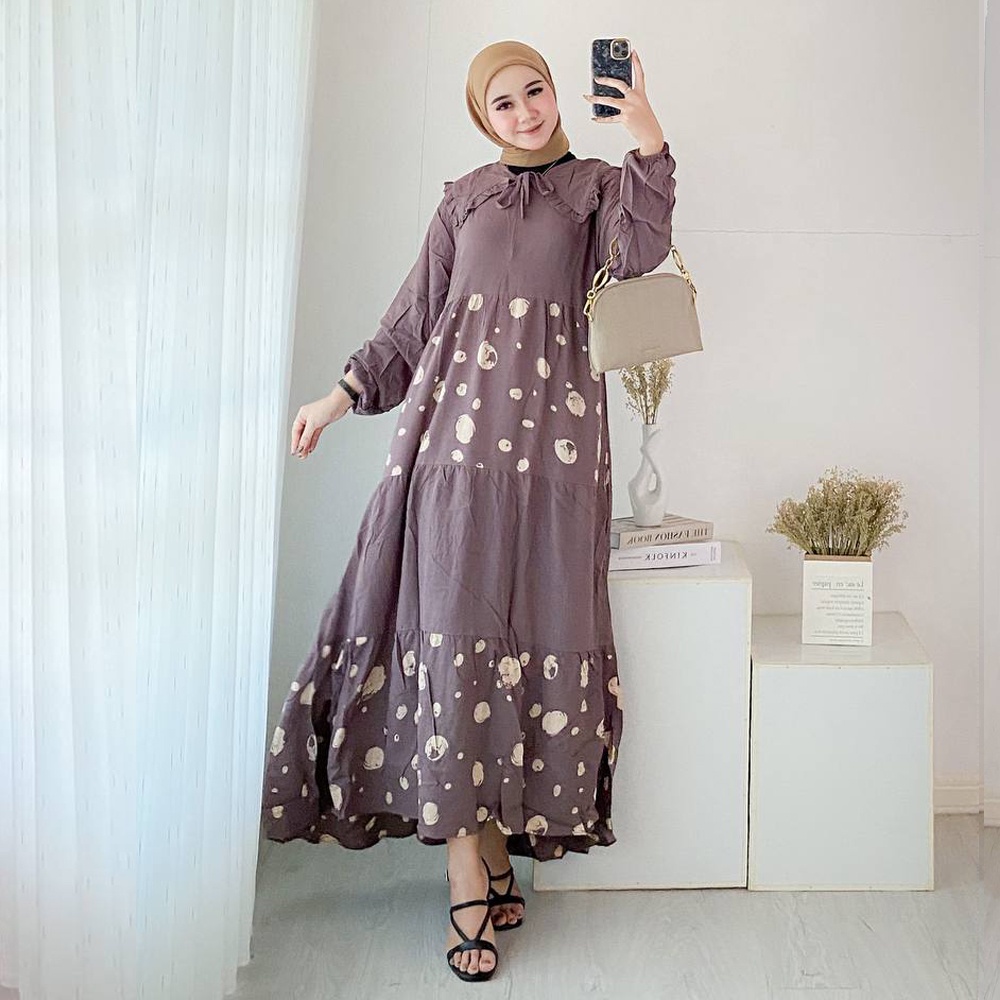Gamis Susun Baju Muslim Wanita Bahan Rayon Premium Jumbo Rempel LD 110 Model Terbaru