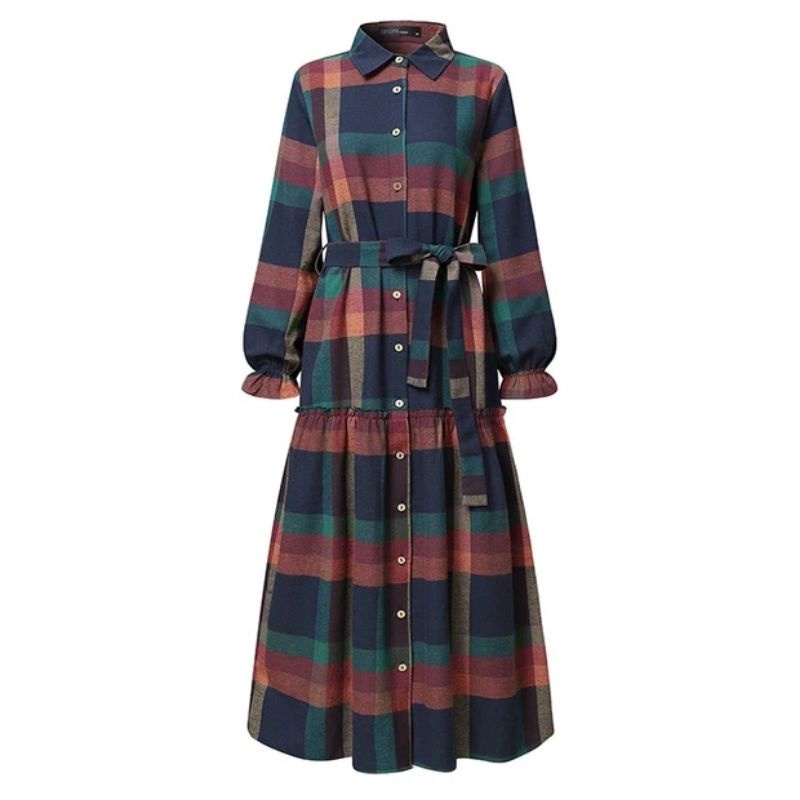 MDLV ~ 04430# Emma Plaid Shirt Dress Kotak Dress Maxi Fashion Import